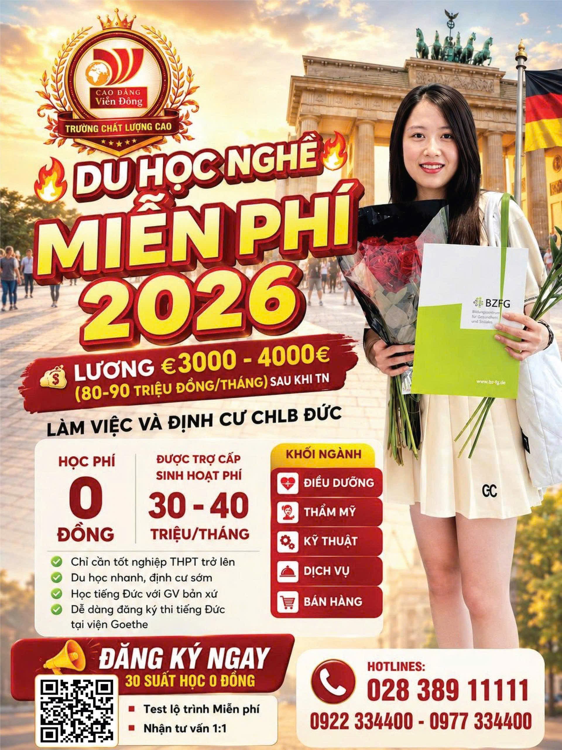 Tuyển 40 suất học bổng Du học nghề Đức miễn phí bay sang Đức 2027 